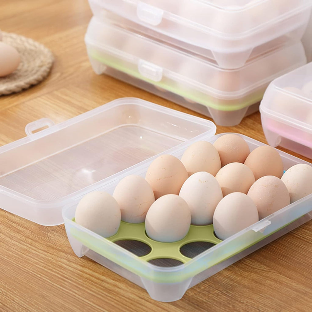 15-Grid Egg Storage Container �BPA-Free Plastic Refrigerator Organizer with Lockable Lid