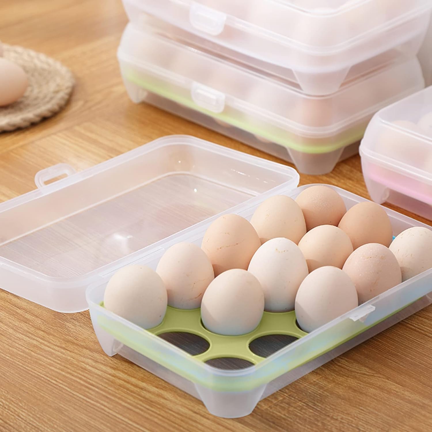 15-Grid Egg Storage Container �BPA-Free Plastic Refrigerator Organizer with Lockable Lid
