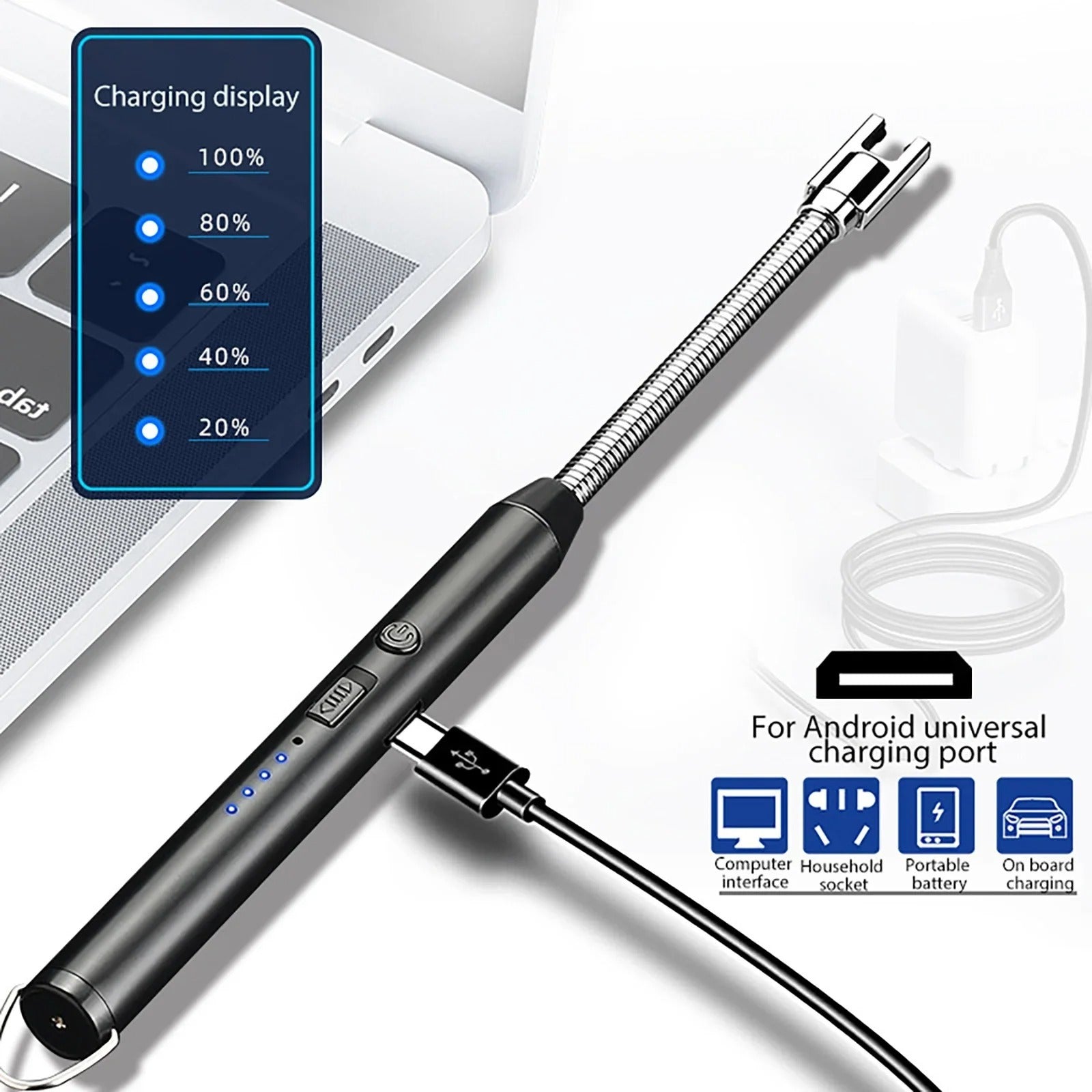 360? Outdoor Kitchen Lighter �USB Rechargeable Portable Electronic Arc Lighter with Flexible Neck, Safety Lock, Windproof &amp; Eco-Friendly Design for Candles &amp; Gas Stoves