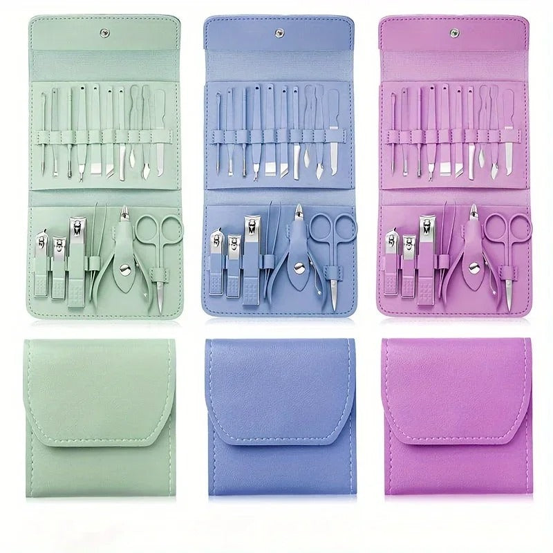 16pcs Professional Manicure &amp; Pedicure Set �Nail Clippers, Cuticle Nippers &amp; Grooming Tools with Travel Case (Random color)