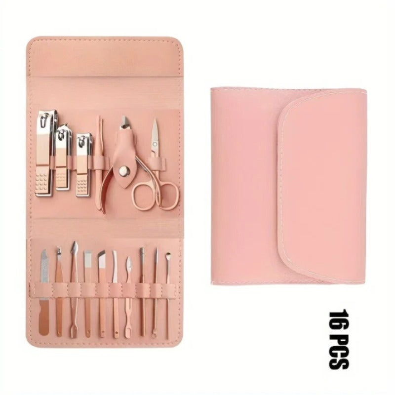 16pcs Professional Manicure &amp; Pedicure Set �Nail Clippers, Cuticle Nippers &amp; Grooming Tools with Travel Case (Random color)