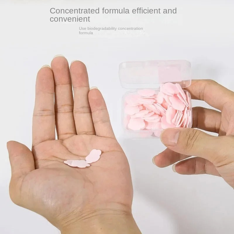 Pack of 2 Portable Disposable Soap Tablets �50 Sheets per Box, Travel-Friendly Soap Paper (Random Color)