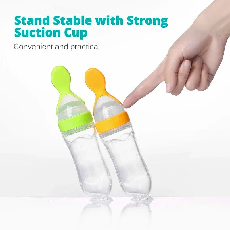 Silicone Baby Spoon Squeezing Feeding Bottle Feeder �Soft, Safe &amp; Easy Baby Food Dispenser (Random color)