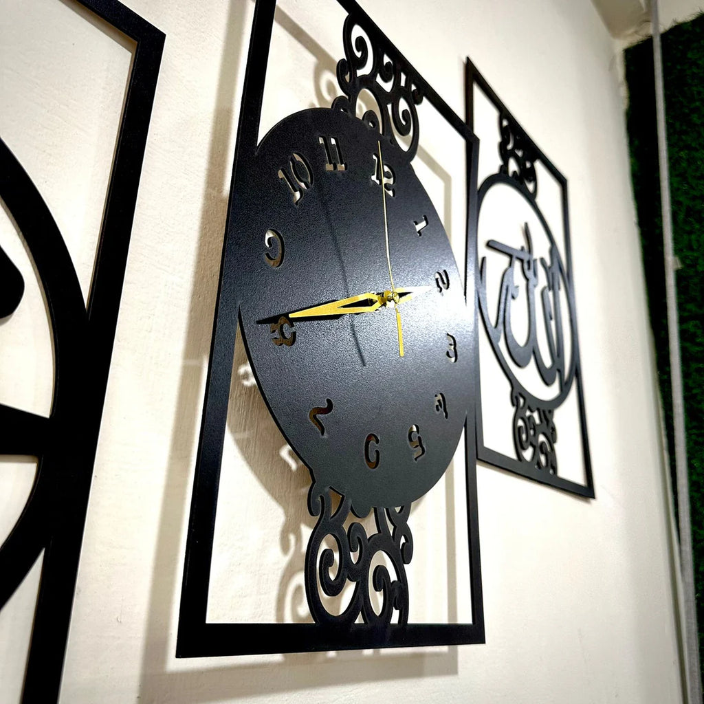 Islamic Allah Muhammad (SAW) 3d wood wall clock  For Home And Office Decoration