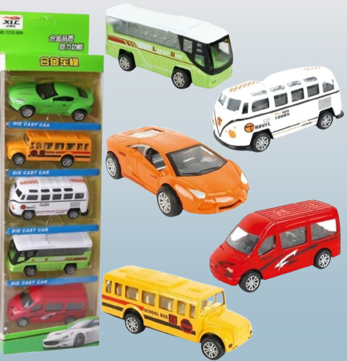 5-Piece Die Cast Metal Car and Bus Set �1:64 Scale City Vehicle Collection for Kids �Pull Back &amp; Release �Durable Metal &amp; Plastic Construction �Educational Toy for Ages 3+