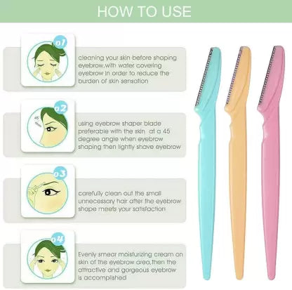 Tinker Eyebrow and Face Razor Set �Pack of 3 Plastic Razors for Precise and Gentle Hair Removal(Random Color)
