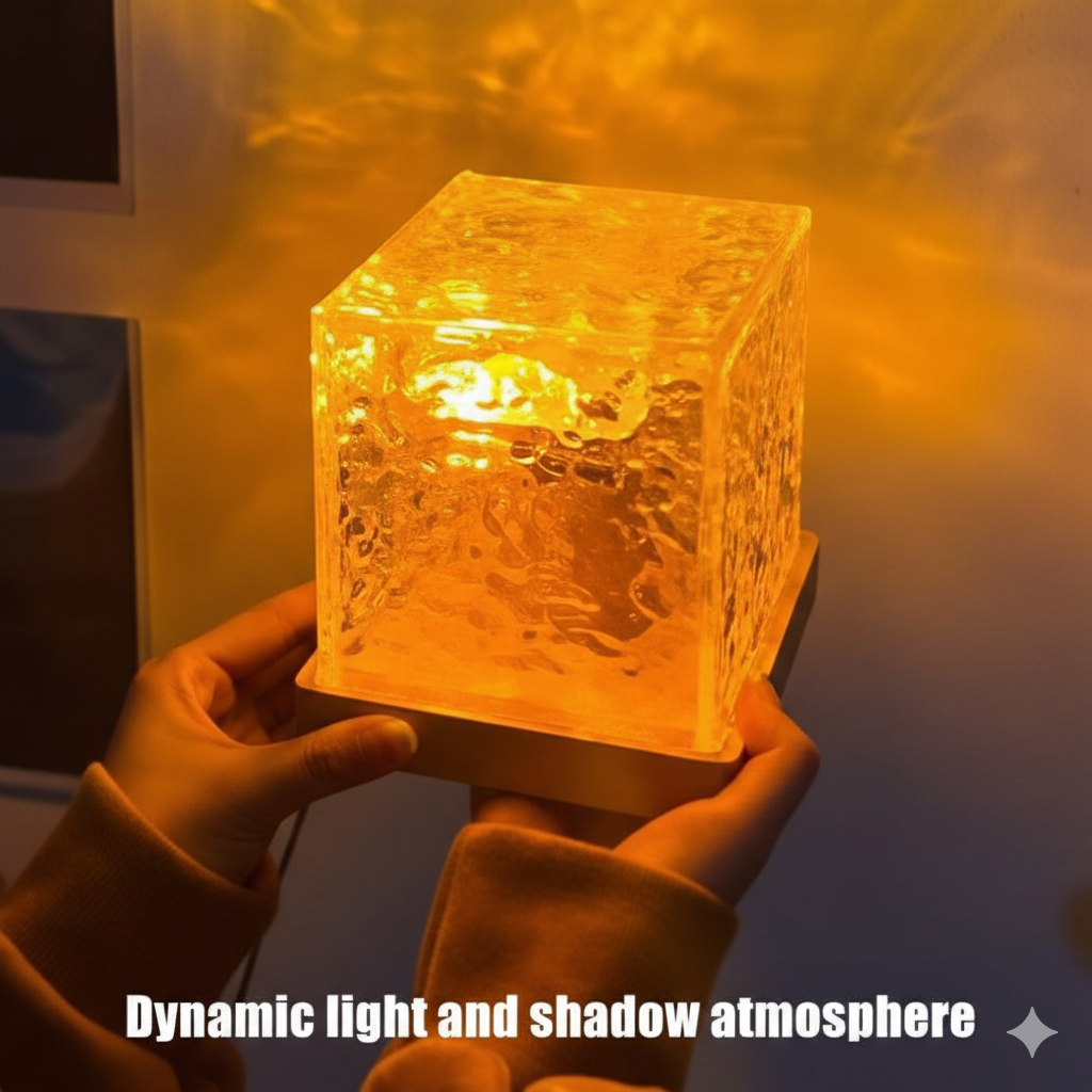 Dynamic Rotating Water Ripple Night Light milti Colors Flame Crystal Lamp for Living Room, Study, Bedroom/Galaxy Projector Light for Bedroom - Ocean Wave LED Night Light