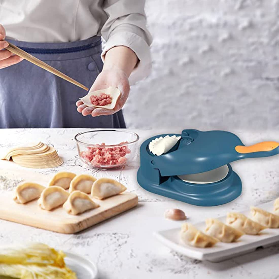 2-in-1 Manual Dumpling Maker & Dough Press Machine | Portable Samosa & Gujiya Mould Tool | Easy Kitchen DIY Pastry Accessory (Random Colour)