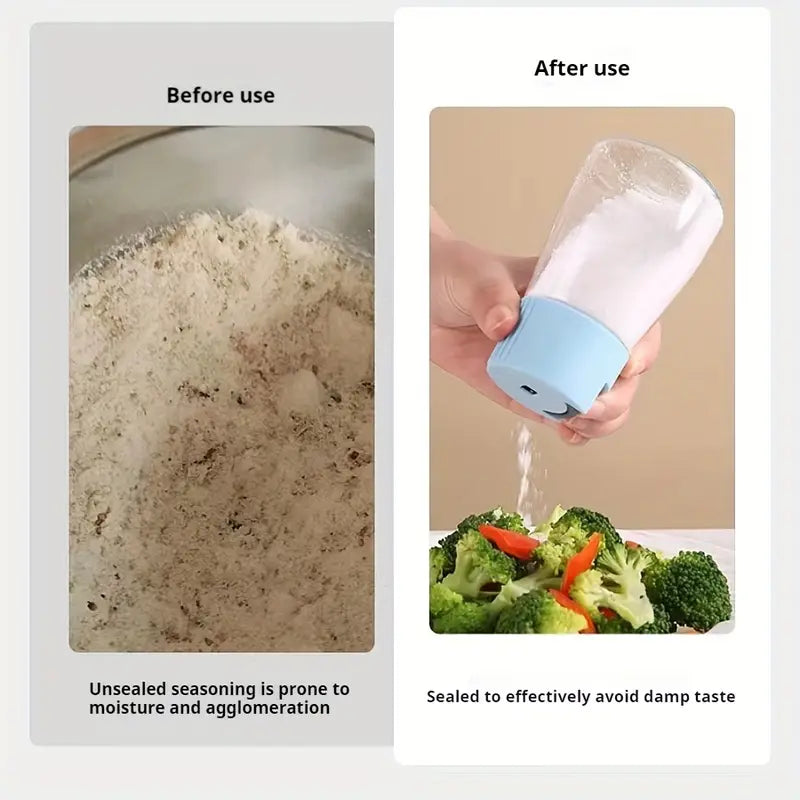 Sealed Seasoning quantitative Bottle salt pepper condiment Dispenser Glass Spice Jar | Salt Control Bottle Press - 180ml (random color)