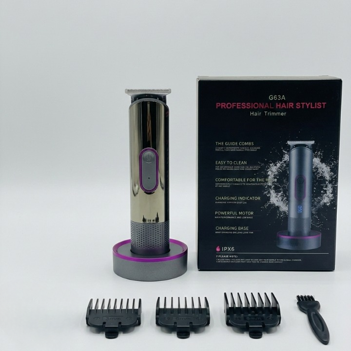 G63A Professional Hair Stylist Trimmer �Rechargeable Cordless Hair & Beard Trimmer with Charging Base and Guide Combs