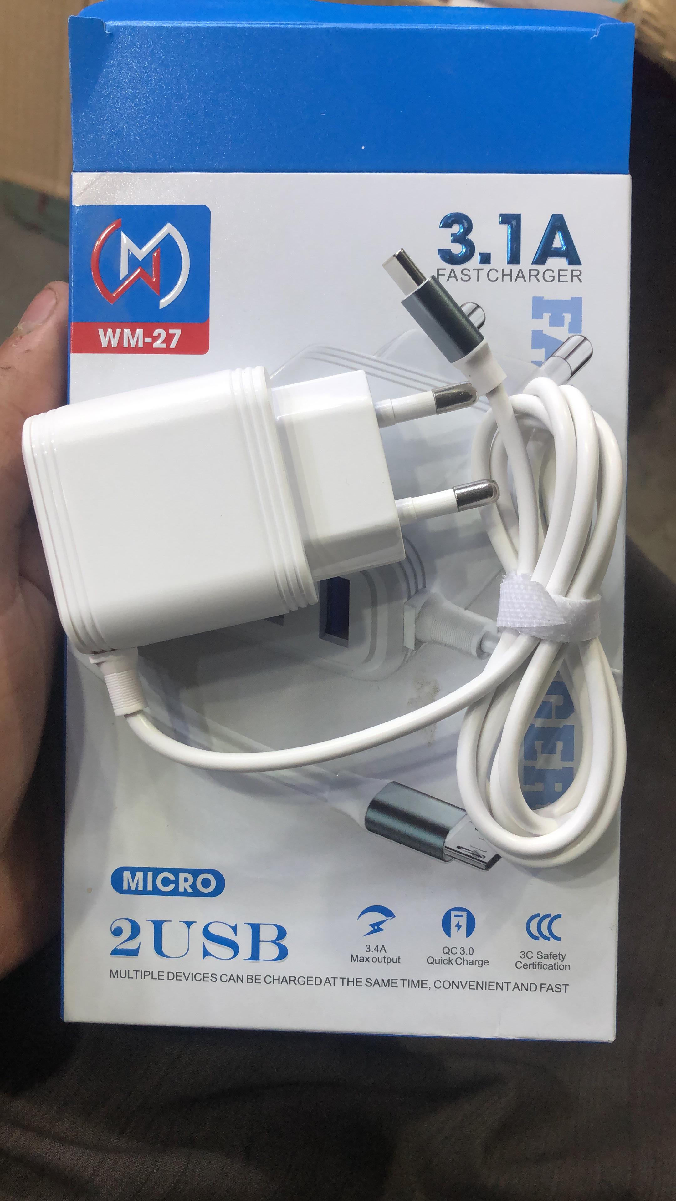 WM 27 3.1A Fast Micro USB Charger with Dual USB Ports �Cable & Adapter by WM