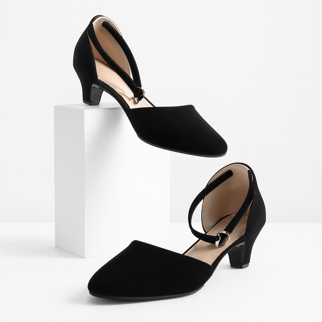 Stylish Velvet Heel Pump Shoes for Ladies �2 Inch Elegant Party Wear Heels 36/Black