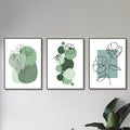 set of 3 abstract plant art wooden canvas frames for wall decore / sticky phototiles for home and office