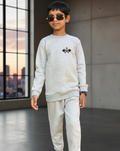 Grey Printed Fleece Winter Kids Tracksuit | Warm Sweatshirt & Trouser Set for Boys & Girls �Soft, Cozy & Stylish Outfit small