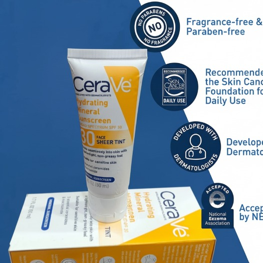 CeraVe Hydrating Mineral Sunscreen SPF 50 | Broad Spectrum UV Protection with Hyaluronic Acid & Ceramides �50ml