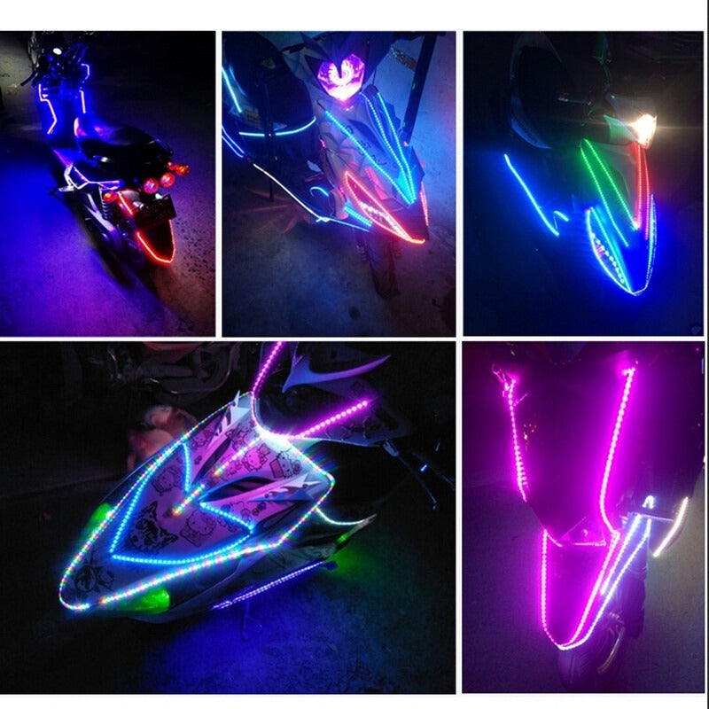 Premium Multi Color RGB LED Chain Cover Light For Motorcycles Waterproof Flexible Strip Light 45CM