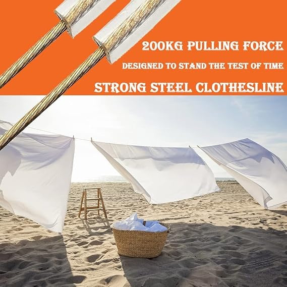 Portable Laundry Rope Clothesline �Adjustable Clothes Drying Line with Hooks | Strong & Durable for Indoor & Outdoor Use (10 Meter)