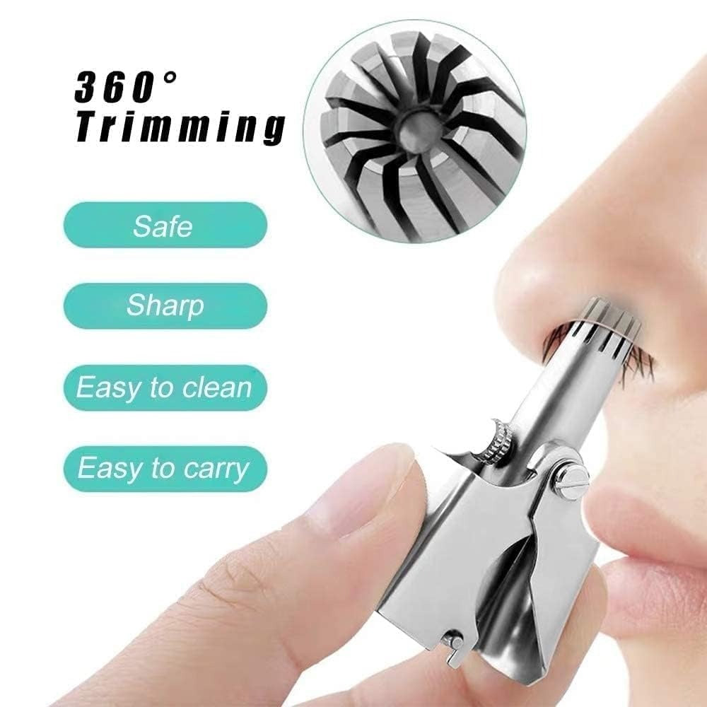 Manual Stainless Steel Nose & Ear Hair Trimmer - Painless, Battery-Free Precision Personal Grooming Tool with Cleaning Brush