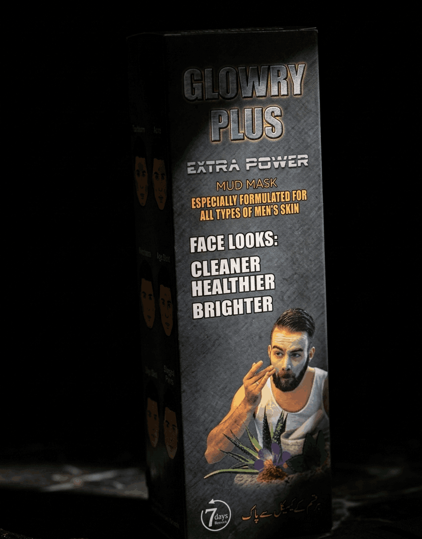 GLOWRY PLUS Extra Power Mud Mask for Men | Deep Pore Cleanser & Oil Control Face Mask | Natural Skin Brightening & Cooling Mud Mask