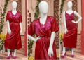 2 Pcs Luxury Satin & Lace Robe Nighty Set �Sensual Silk Gown for Women SKU R-003 (Color Black Free Size)