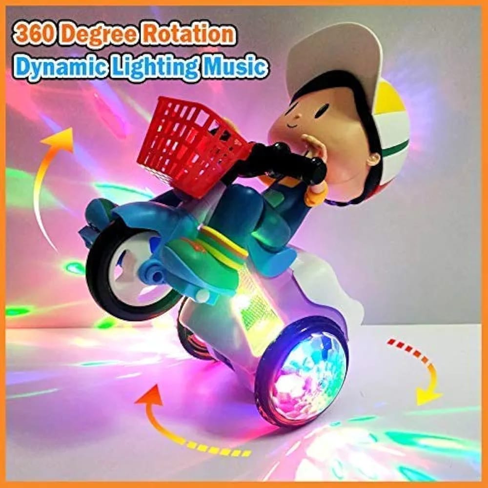 Musical Stunt Tricycle Toy Bike for Kids with 360? Rotation, 3D Flashing Lights, Music & Bump and Go Action