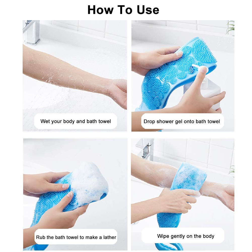 Pack of 2 Silicone Back Scrubber Bath Belts �Double-Sided Exfoliating Body Scrubbers for Gentle, Deep Cleansing & Smooth Skin