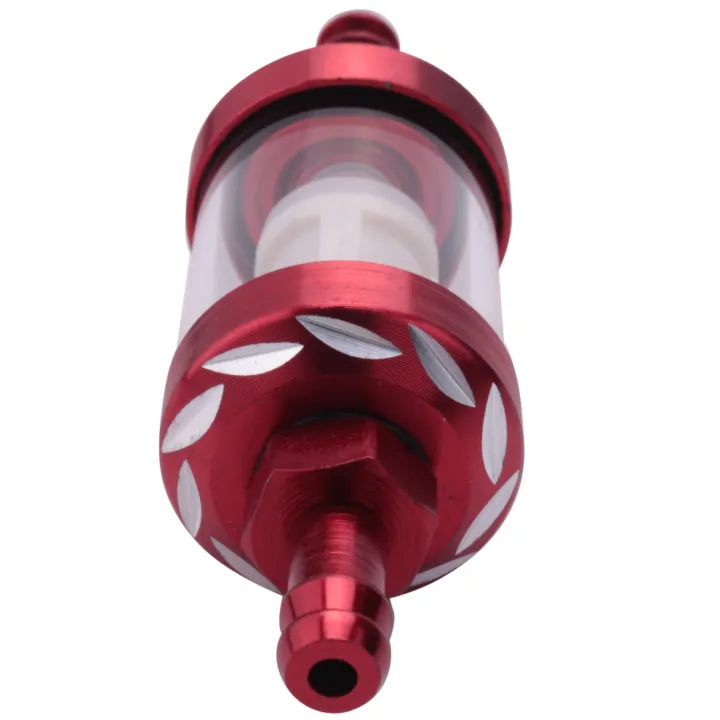 Universal Aluminum Glass Motorcycle Oil Filter �Transparent Reusable Inline Oil Filter for Motorbikes (Random Color)