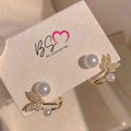 AXJ-161 Butterfly Pearl Korean Earrings- Silver