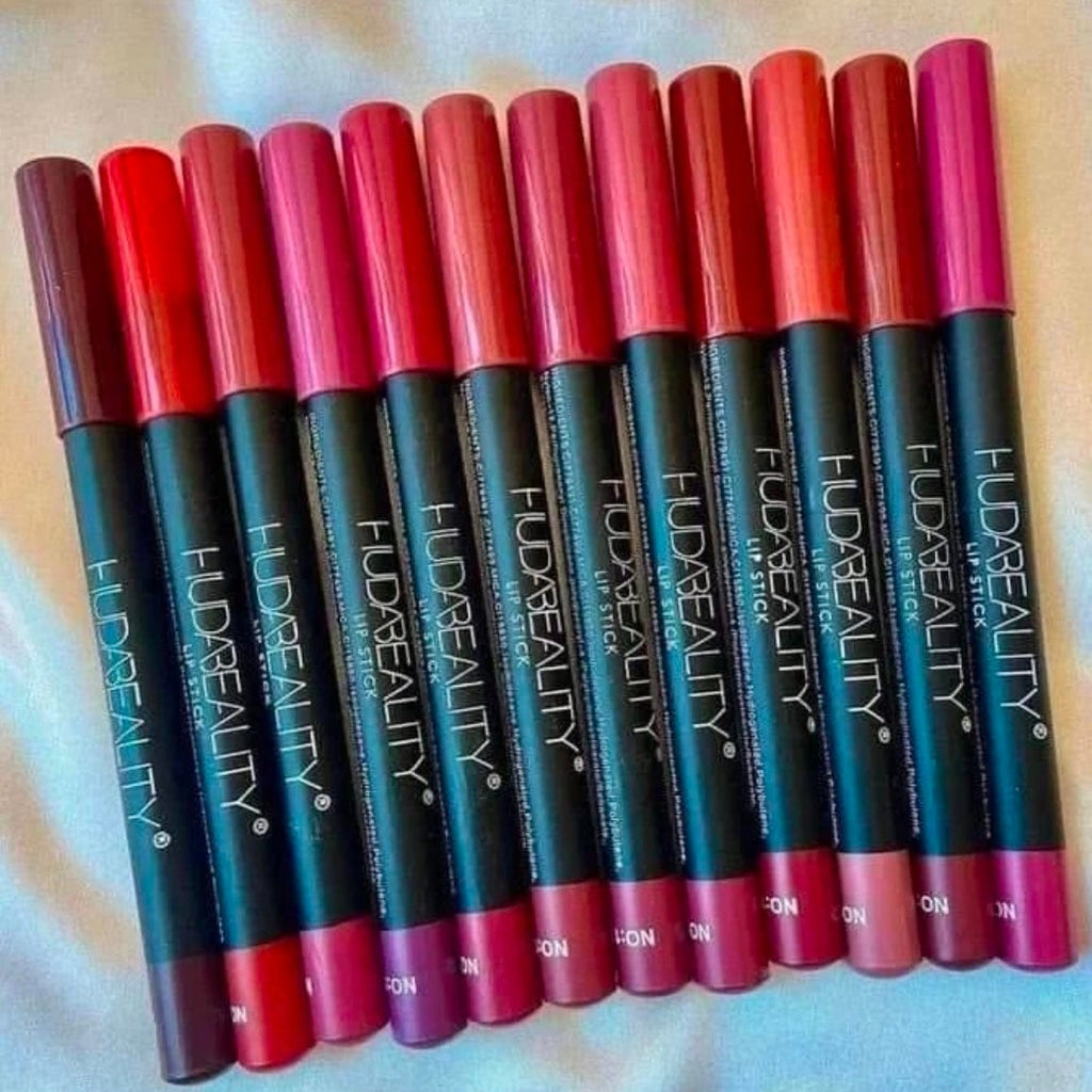 Huda Beauty Matte Color Lipstick Pencils Set Of 12 Long Lasting Waterproof Non Sticky Smooth Application For All Occasions