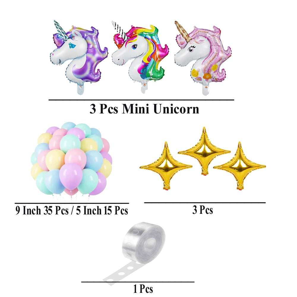 57 Pcs Pastel Unicorn Birthday Decoration Set With Balloon Garland, Foil Unicorn And Star Balloons For Girls Party