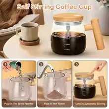 Self Stirring Coffee Mug �Electric Automatic Mixing Cup for Coffee, Milk, & Drinks | Rechargeable, Waterproof, Self Mixing Glass Mug for Home & Office ~ 500 ml