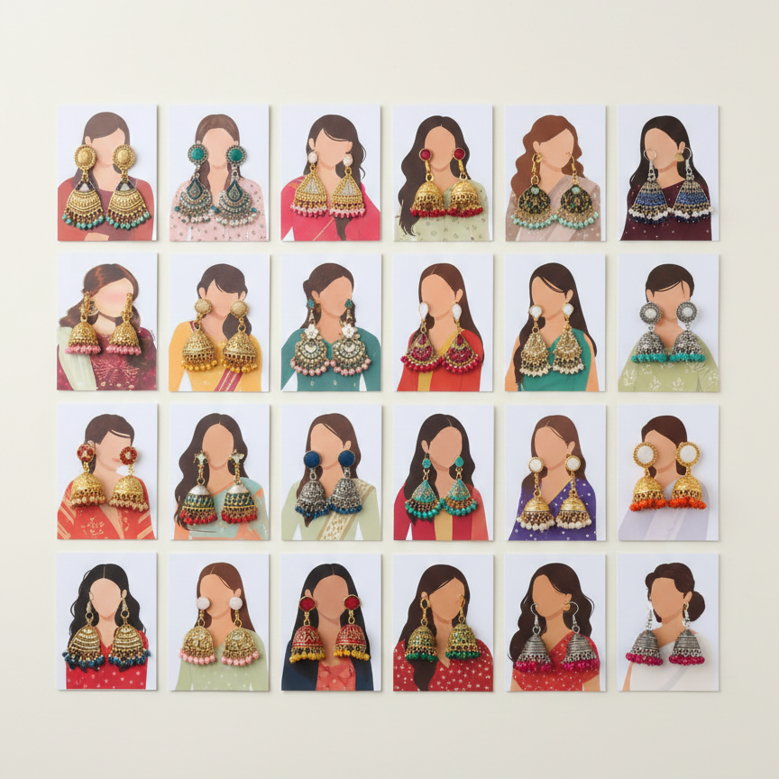 Earrings Eidi Cards �Pack of 27 Mini Festive Cards without Jewellery (Random Designs)