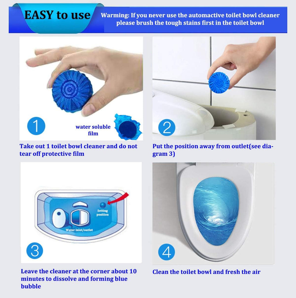 Eco-Friendly Toilet Bowl Cleaner & Deodorizer Tablets (10pcs) �Automatic Tank Flush Blue Cleaning Tablets for Fresh & Hygienic Toilets