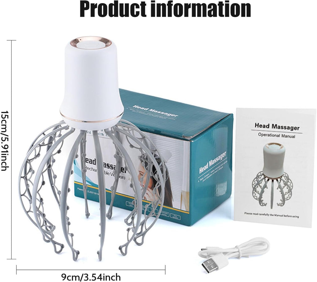 Electric Scalp Massager Octopus Shaped Scalp Massager with 12 Claws 500mAh 3 Mode Scalp Massage Tool with Handle Compact Head Massager for Stress/Headache Relief & More