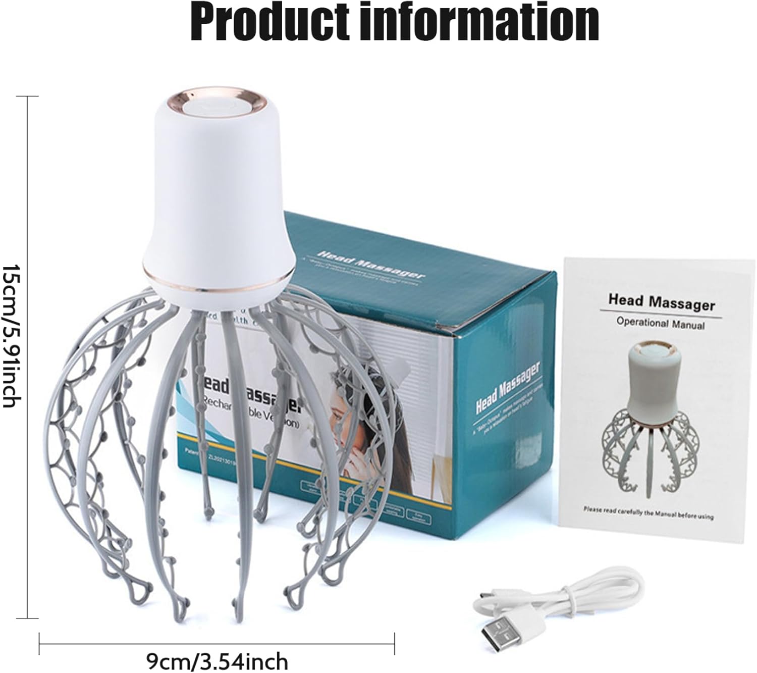 Electric Scalp Massager Octopus Shaped Scalp Massager with 12 Claws 500mAh 3 Mode Scalp Massage Tool with Handle Compact Head Massager for Stress/Headache Relief & More