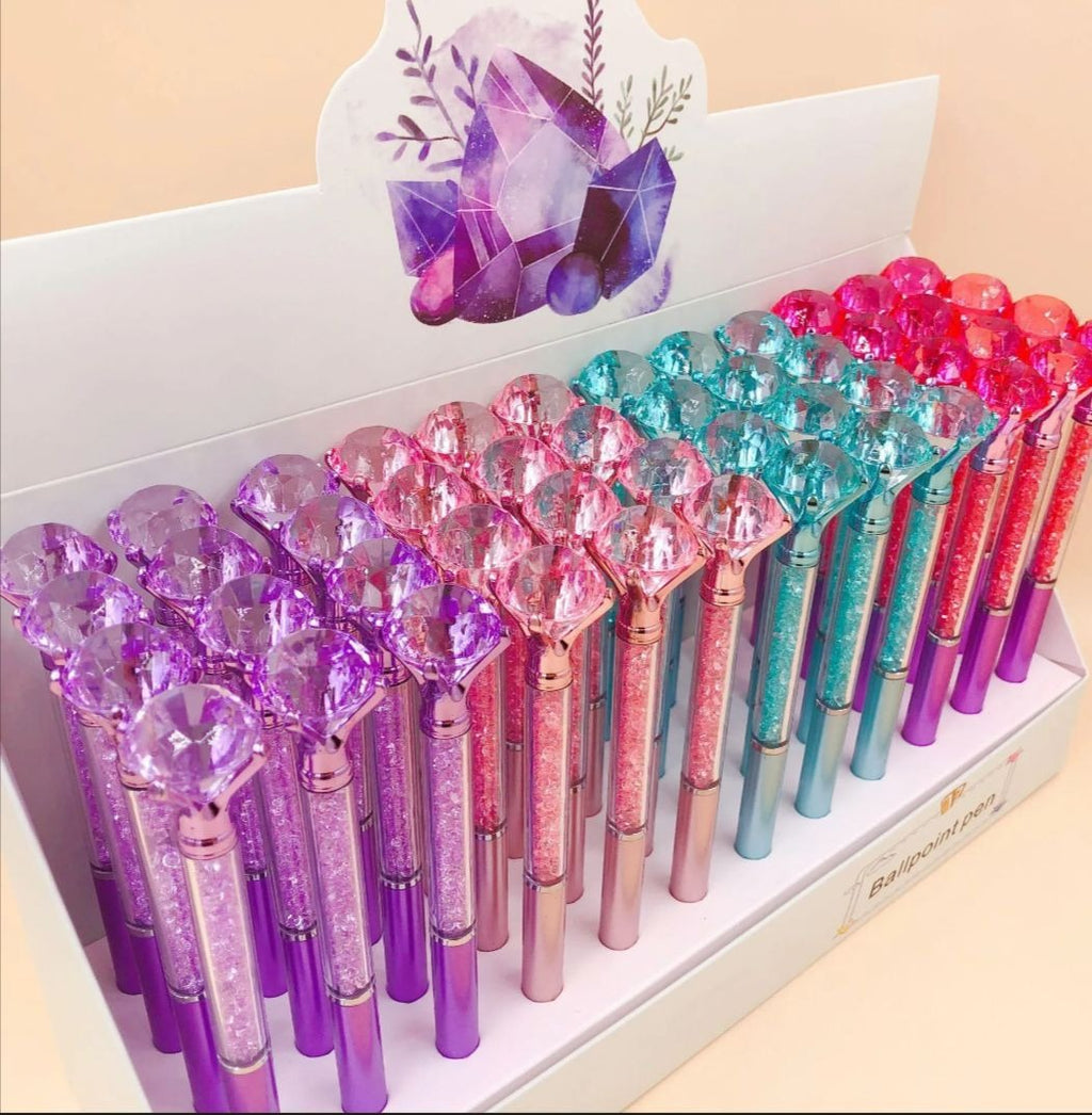 Diamond Ballpoint Pens Elegant Design Smooth Writing Comfortable Grip Durable Build Perfect For Office School And Daily Use (Random Color)