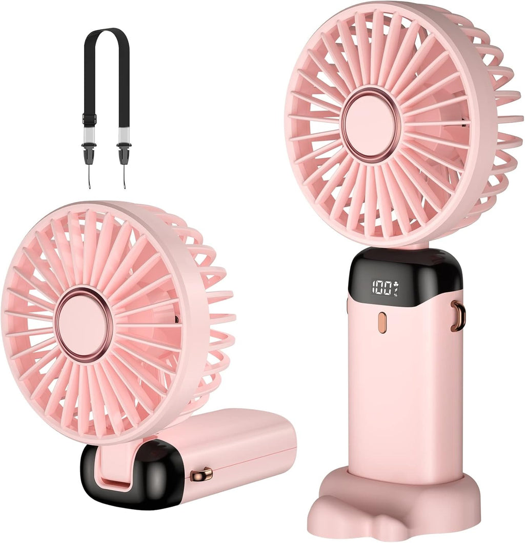 Digital Display Portable Mini Fan �5-in-1 Multipurpose USB-C Rechargeable Handheld Fan - With Cable (Random Color)
