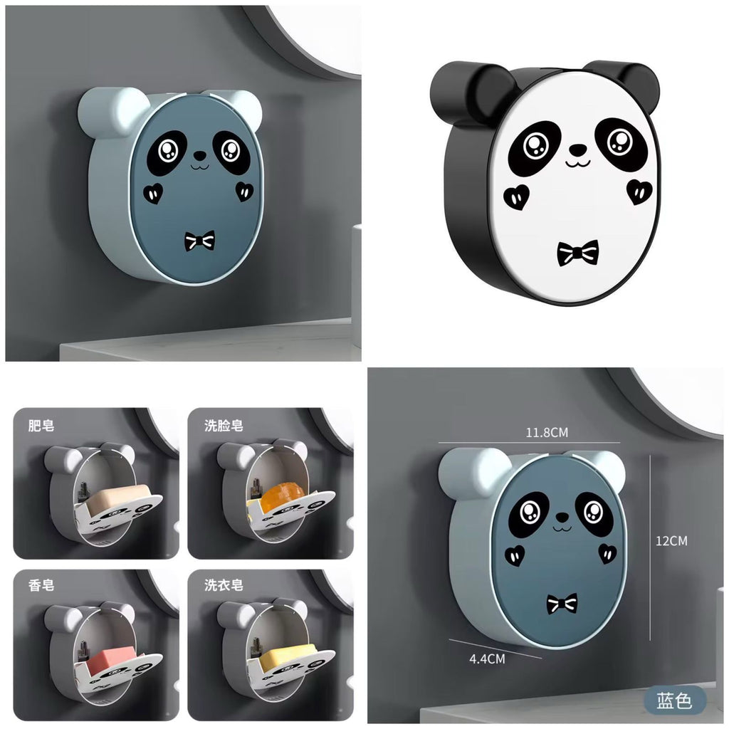 Wall Mounted Cute Panda Soap Dish Holder  �Punch-Free Plastic Soap Box Rack for Bathroom & Kitchen Storage (Random color)