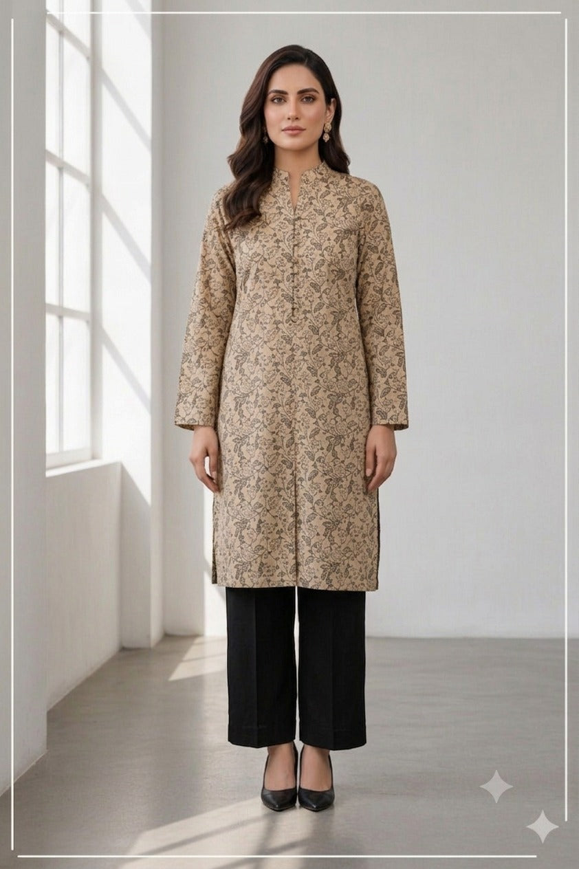 Unstitched Black Allover Block Printed 2-Pcs Katan