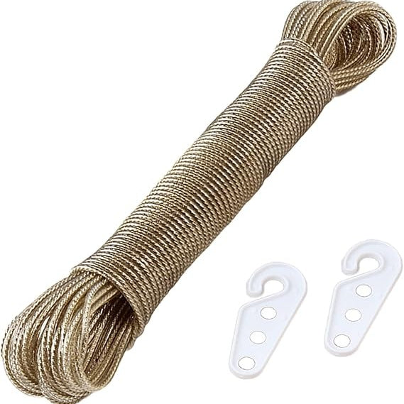 Portable Laundry Rope Clothesline �Adjustable Clothes Drying Line with Hooks | Strong & Durable for Indoor & Outdoor Use (10 Meter)