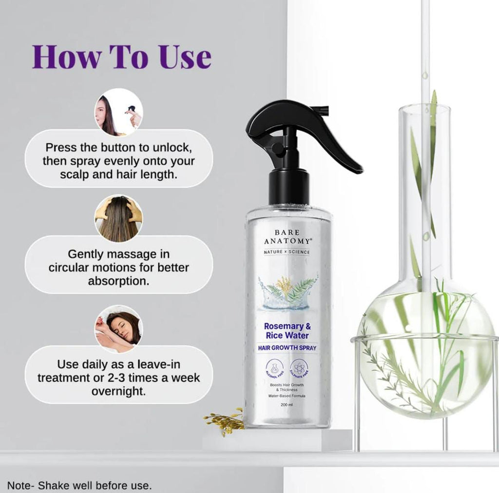 Bare Anatomy Rosemary & Rice Water Hair Growth Spray �200ml | Strengthen & Thicken Hair