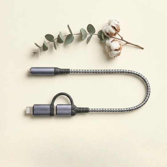 Original 2-in-1 Type-C and Lightning to 3.5mm Headphone Jack Adapter Dual Connector Handfree Audio Converter Direct Plug and Play No Bluetooth Required