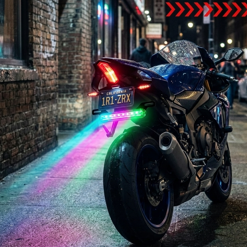 RGB Motorcycle License Plate Light Bar �Chasing LED 12V Slim RGB LED Plate Bar for Motorcycles