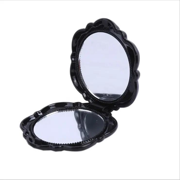 Beautiful Rose Shaped wooden colours Personalized Vintage Pocket Portable Small Size Plastic Makeup Cosmetic Mirror (pack of 2 )