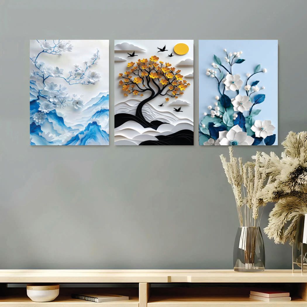Set of 3 Premium Wall Art Photo Tiles �Modern Home Decor Sets 8 X 11