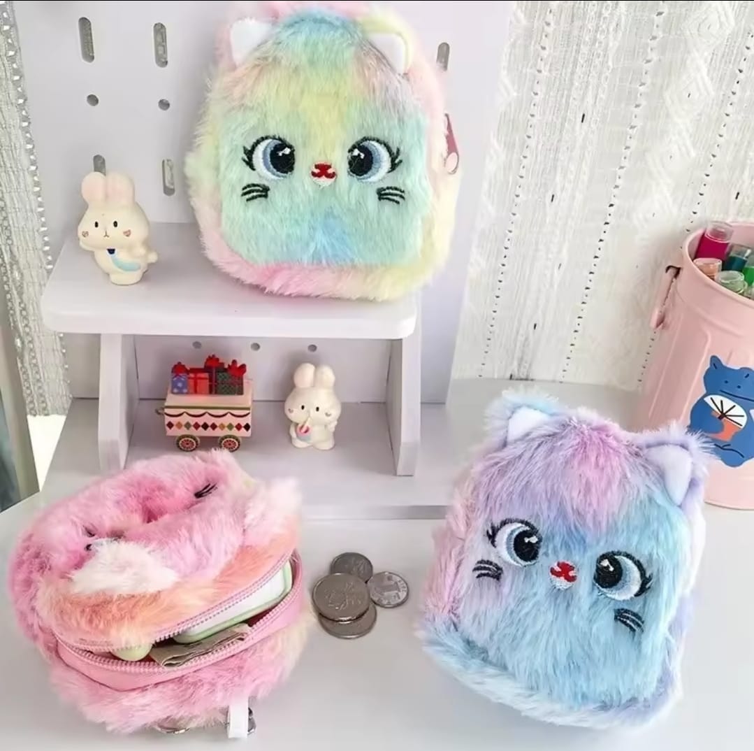 1pc Kawaii Rainbow Color Keyring Coin Purse for Girls �Cute and Portable Storage Accessory- Random Colour