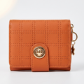 Stylish Compact Check Pattern PU Leather Wallet with Metal Button Closure ~ Pink