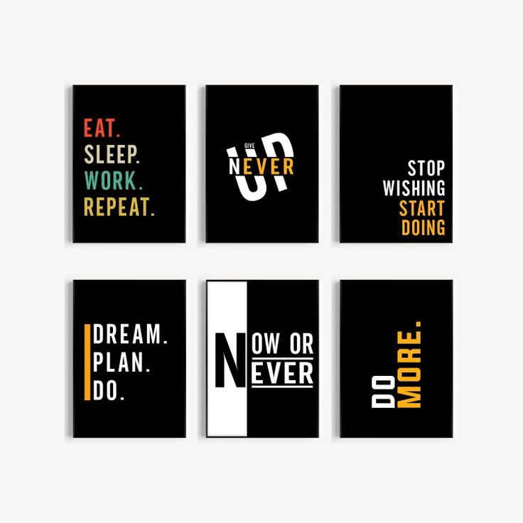 6 Pcs Motivational Wall Decor Cardboard Photo Tiles �Modern Black Quote Posters with Double Tape