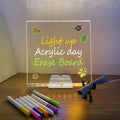 LED Light-Up Writing Board With 7 Marker �15?15 cm Acrylic Message Pad with Stand | Colorful DIY Notes & Erasable Neon Pens