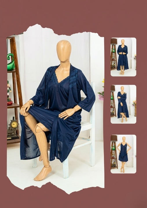 Premium Silk 2-Piece Bridal Nightwear Set - Elegant Lace Embroidery Sleepwear Free Size Sku:R-017 - Red